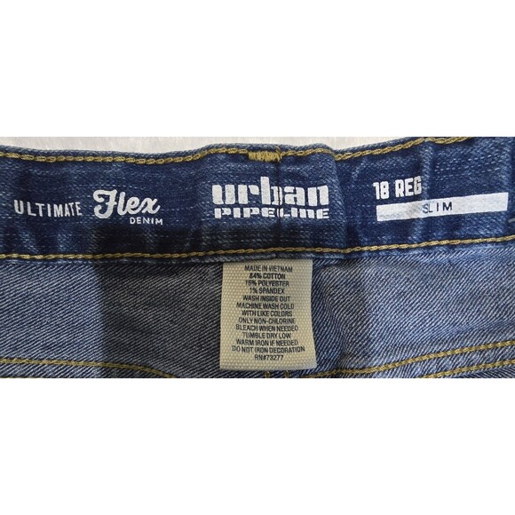 Boys Urban Pipeline Jeans 18 Reg Slim Ultimate Flex Adjustable Waist Blue Denim - Picture 8 of 9